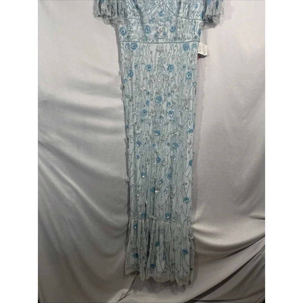 NWT Mac Duggal [ 8 ] 35110 Embellished V Neck Empire Waist Ruffle Hem Gown J1854